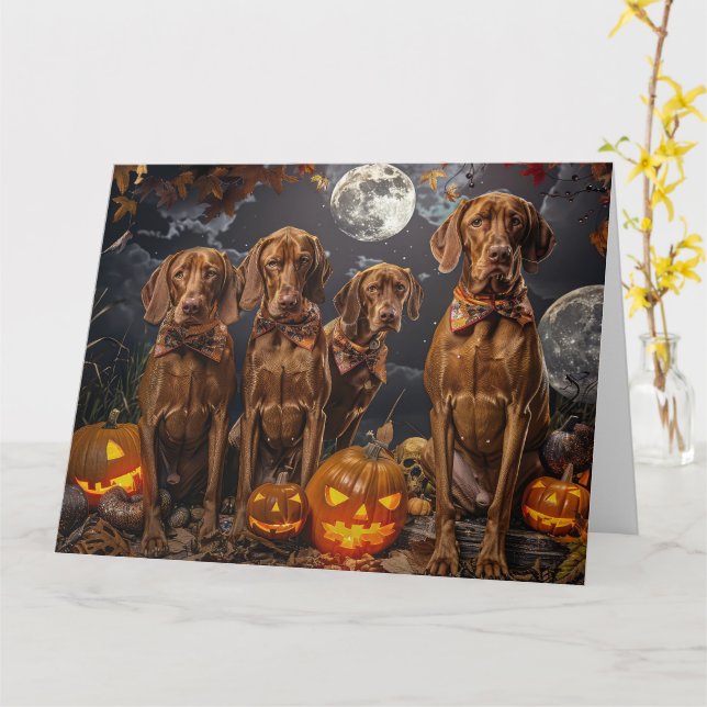 Vizsla Halloween Spooky Karte (Gelbe Blume)