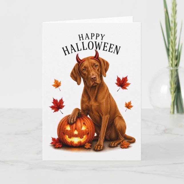 Vizsla Halloween Teufelshund Karte (Vorderseite)