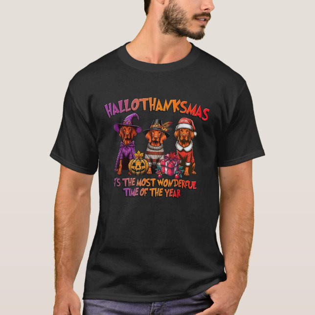 Vizsla Halloween Thanksgiving Christmas Men Women  T-Shirt (Vorderseite)