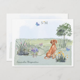 Vizsla Hund Butterfly Meadow Monogram & Name   Mitteilungskarte