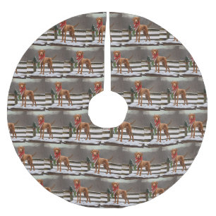 Vizsla-Hund im Schnee Weihnachten Polyester Weihnachtsbaumdecke