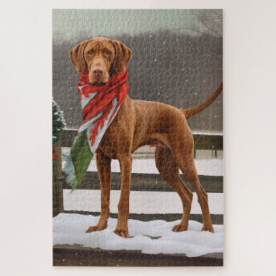 Vizsla-Hund im Schnee Weihnachten Puzzle