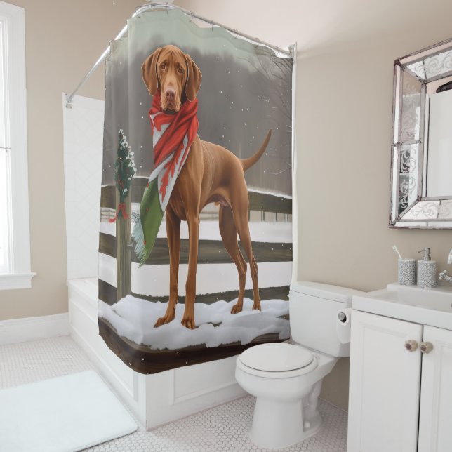 Vizsla Hund in Schnee Weihnachten Duschvorhang (Beispiel)