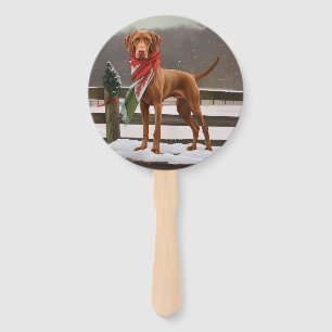Vizsla Hund in Schnee Weihnachten Fächer