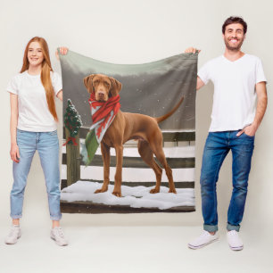 Vizsla Hund in Schnee Weihnachten Fleecedecke