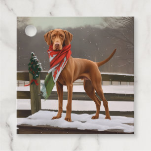 Vizsla Hund in Schnee Weihnachten Geschenkanhänger