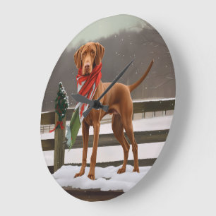 Vizsla Hund in Schnee Weihnachten Große Wanduhr