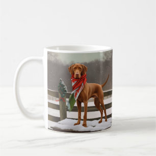 Vizsla Hund in Schnee Weihnachten Kaffeetasse