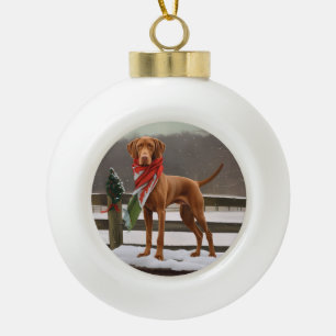 Vizsla Hund in Schnee Weihnachten Keramik Kugel-Ornament