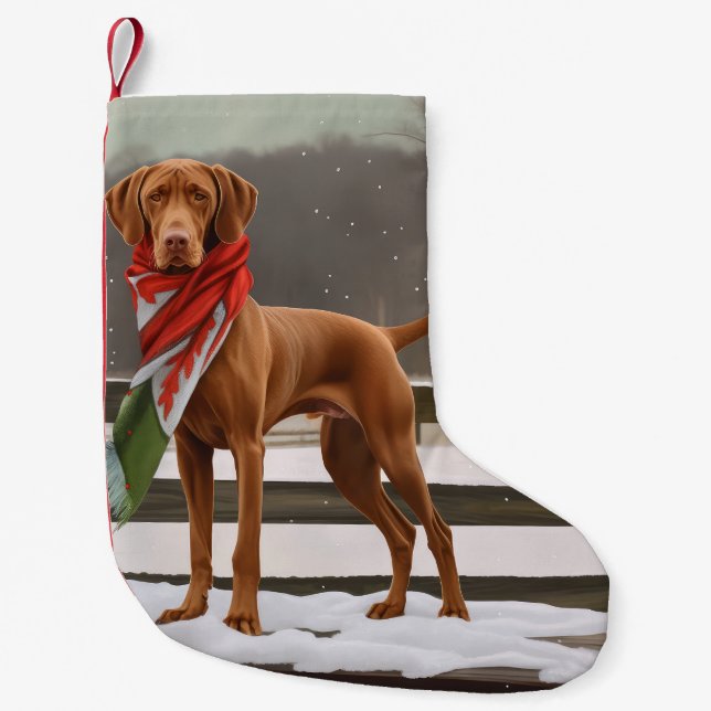 Vizsla Hund in Schnee Weihnachten Kleiner Weihnachtsstrumpf (Vorderseite)