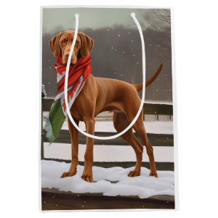 Vizsla Hund in Schnee Weihnachten Mittlere Geschenktüte