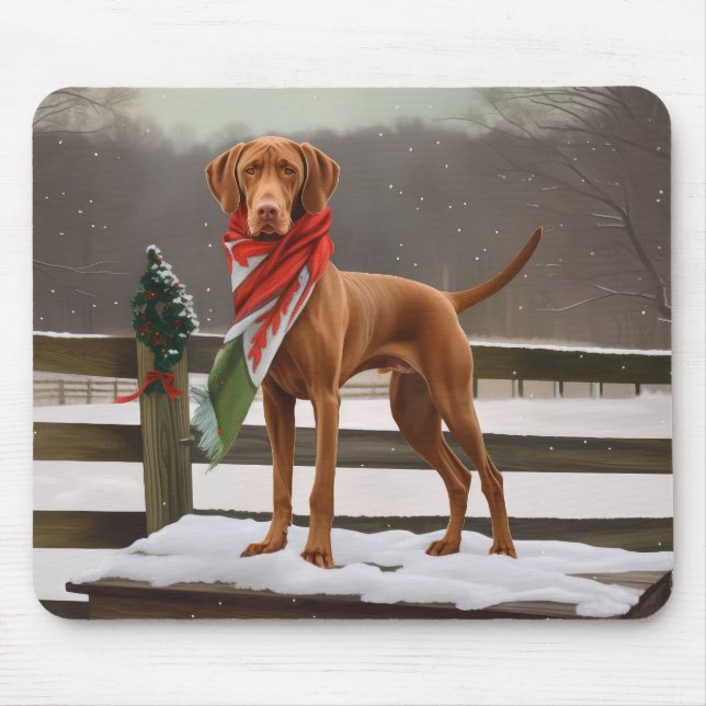 Vizsla Hund in Schnee Weihnachten Mousepad (Vorne)