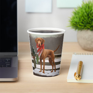 Vizsla Hund in Schnee Weihnachten Pappbecher
