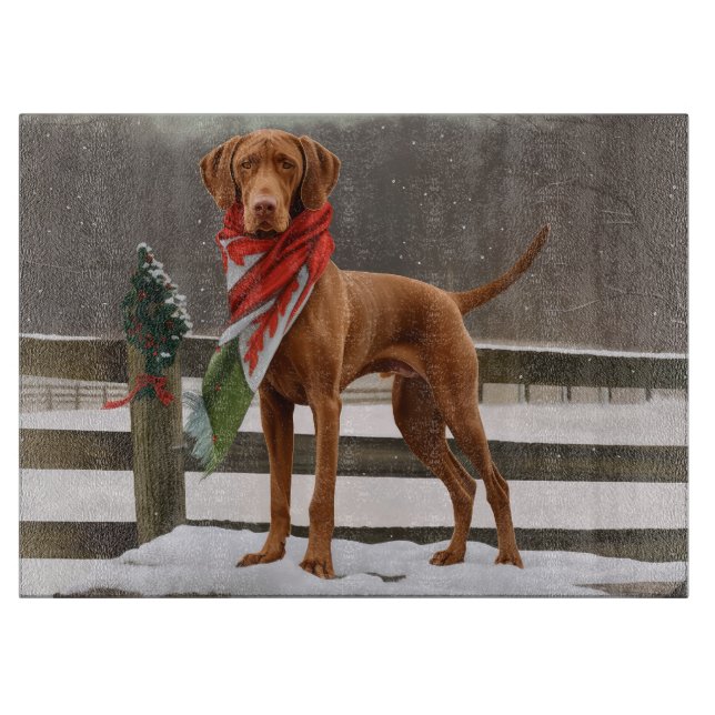 Vizsla Hund in Schnee Weihnachten Schneidebrett (Vorderseite)