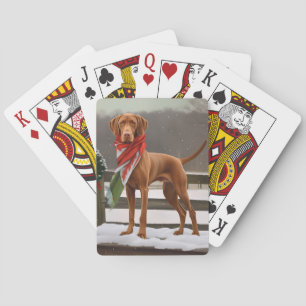 Vizsla Hund in Schnee Weihnachten Spielkarten