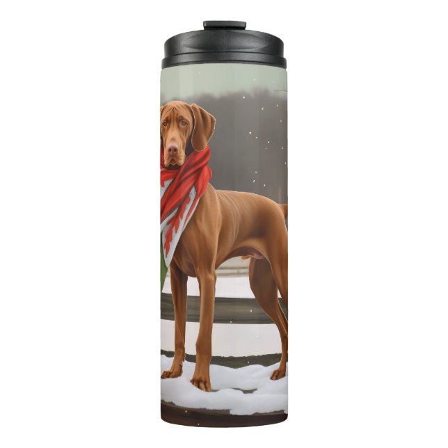 Vizsla Hund in Schnee Weihnachten Thermosbecher (Vorderseite)