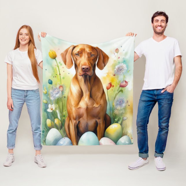 Vizsla Hund mit Ostereiern Urlaub Fleecedecke (Beispiel)