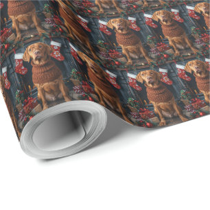 Vizsla-Hund mit Weihnachtsgeschenken Kamin Geschenkpapier