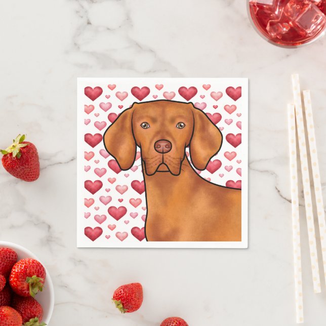Vizsla-Hunde-Liebe mit rotem und rosafarbenem Herz Serviette (Beispiel)
