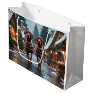 Vizsla-Hunde Weihnachten Schnee Urlaub Große Geschenktüte