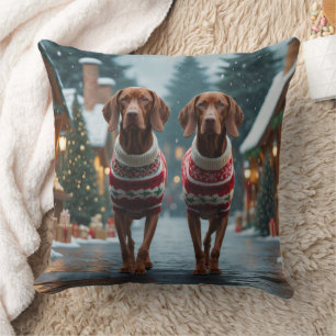 Vizsla-Hunde Weihnachten Schnee Urlaub Kissen