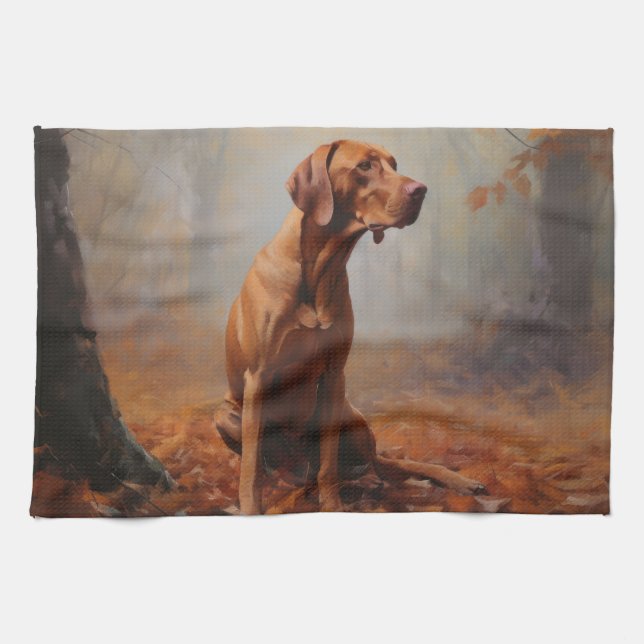 Vizsla im Herbst Leaves Fall Inspiriert Geschirrtuch (Horizontal)