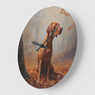 Vizsla im Herbst Leaves Fall Inspiriert Große Wanduhr