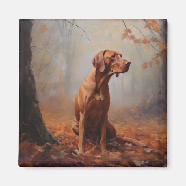 Vizsla im Herbst Leaves Fall Inspiriert Magnet (Vorne)