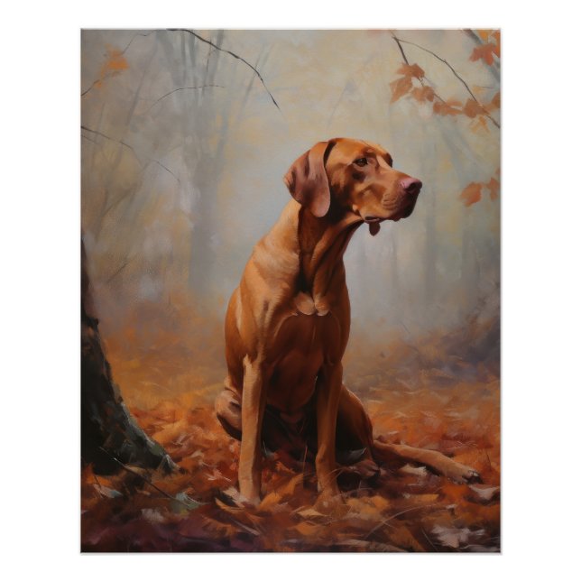 Vizsla im Herbst Leaves Fall Inspiriert Poster (Vorderseite)