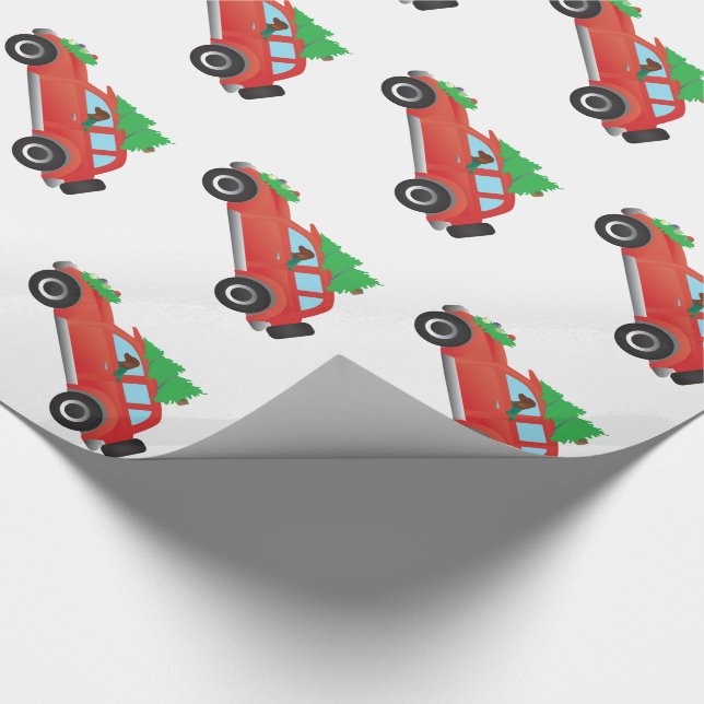 Vizsla Jagdhund Fahren eines Weihnachtswagens Geschenkpapier (Ecke)