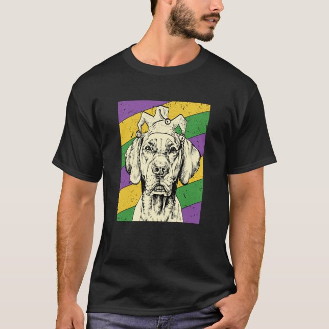 Vizsla Jester Mardi Gras Dog Mom or Dad T-Shirt (Vorderseite)