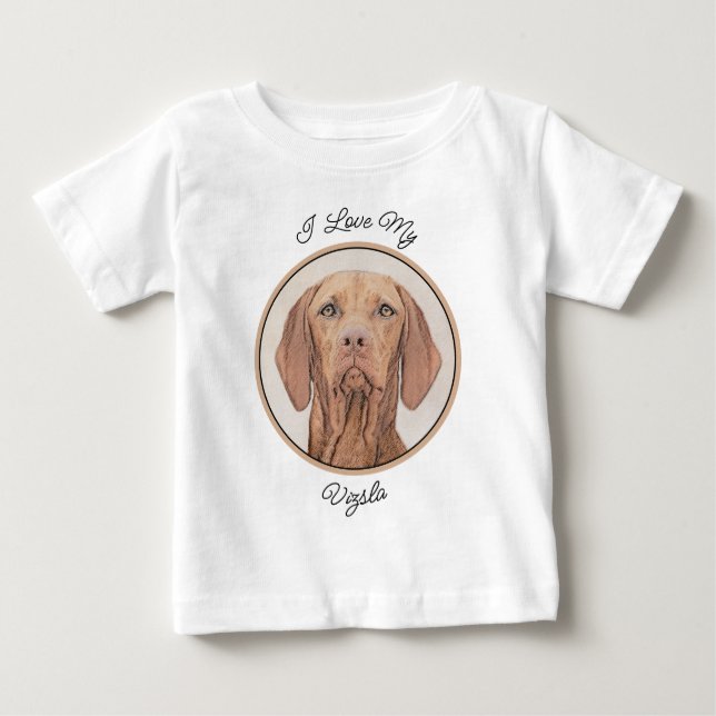 Vizsla-Malerei - Niedliche Original Hunde Kunst Baby T-shirt (Vorderseite)