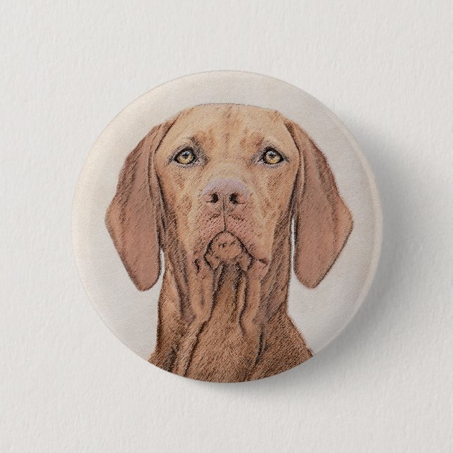 Vizsla-Malerei - Niedliche Original Hunde Kunst Button (Vorderseite)