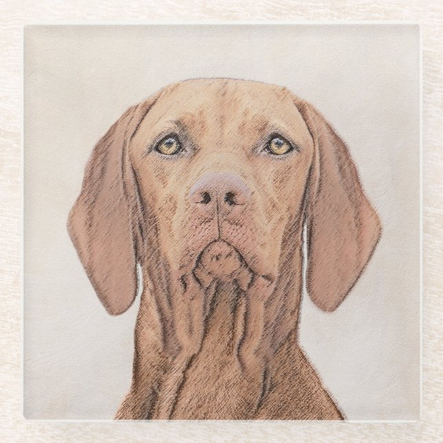 Vizsla-Malerei - Niedliche Original Hunde Kunst Glasuntersetzer (Vorderseite)