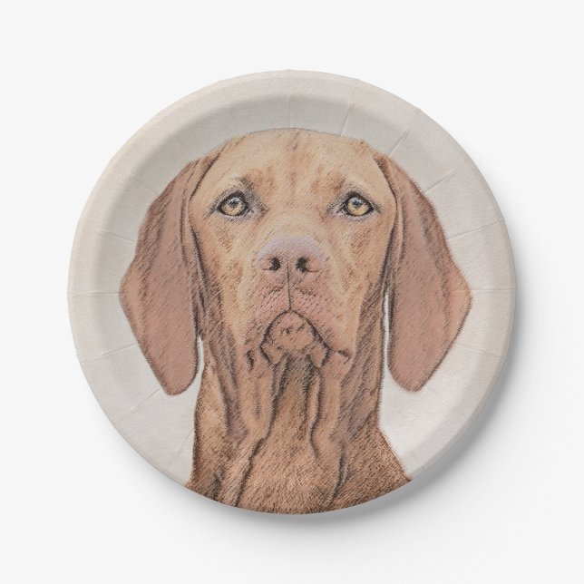 Vizsla-Malerei - Niedliche Original Hunde Kunst Pappteller (Vorderseite)