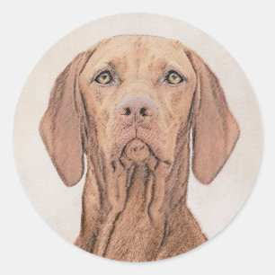 Vizsla-Malerei - Niedliche Original Hunde Kunst Runder Aufkleber