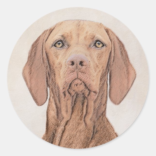 Vizsla-Malerei - Niedliche Original Hunde Kunst Runder Aufkleber (Vorderseite)