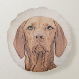 Vizsla-Malerei - Niedliche Original Hunde Kunst Rundes Kissen