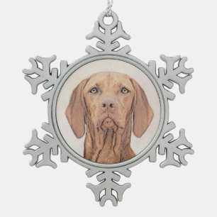 Vizsla-Malerei - Niedliche Original Hunde Kunst Schneeflocken Zinn-Ornament