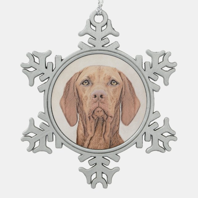 Vizsla-Malerei - Niedliche Original Hunde Kunst Schneeflocken Zinn-Ornament (Vorderseite)
