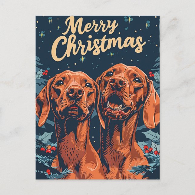 Vizsla Merry Christmas Postkarte (Vorderseite)