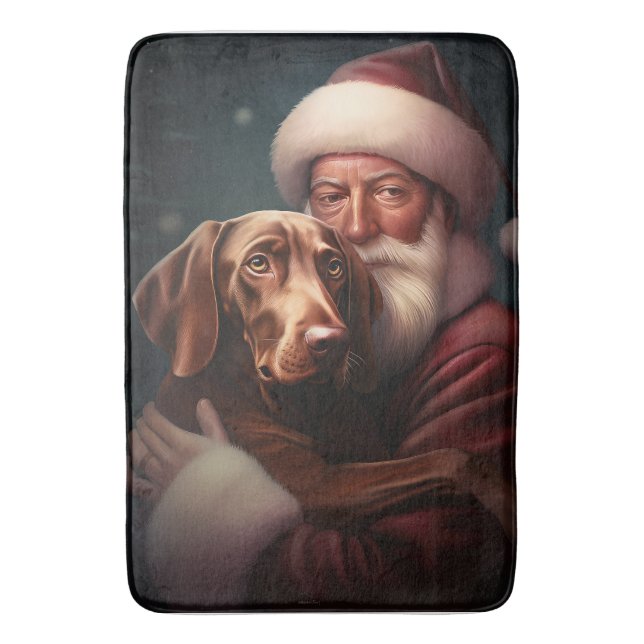 Vizsla mit dem Weihnachtsmann Weihnachten Badematte (Vorderseite Vertikal)