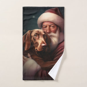 Vizsla mit dem Weihnachtsmann Weihnachten Badhandtuch Set