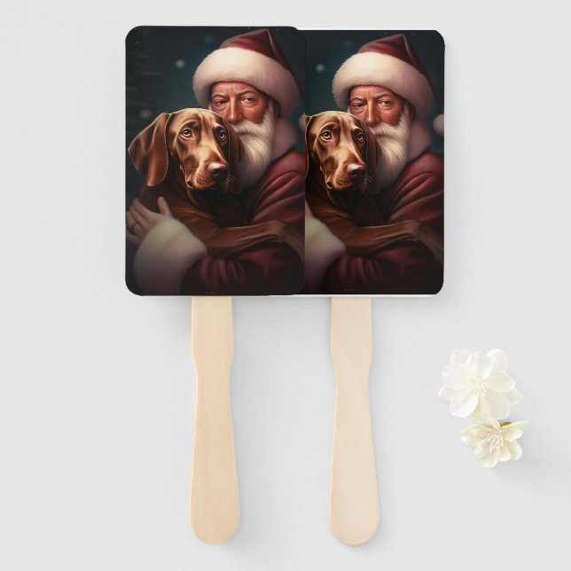 Vizsla mit dem Weihnachtsmann Weihnachten Fächer (Vorne und Hinten)