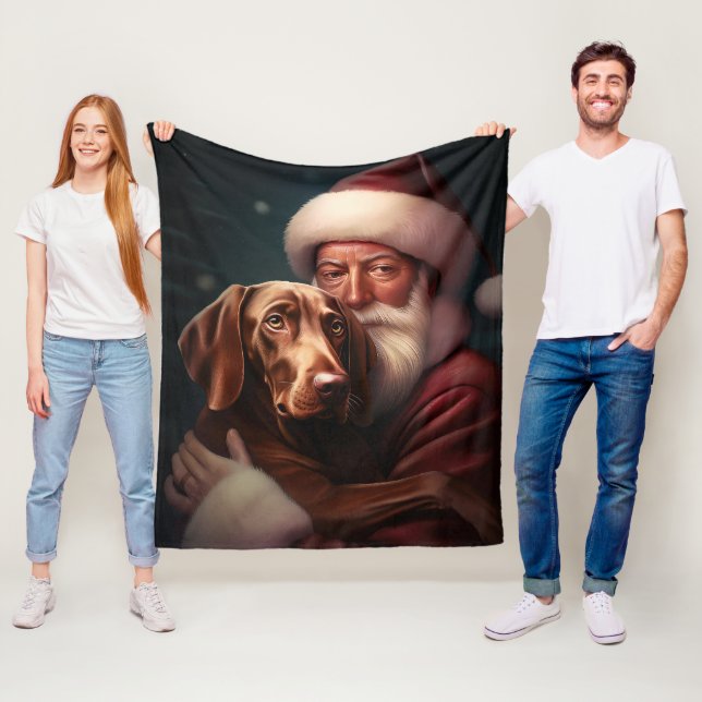 Vizsla mit dem Weihnachtsmann Weihnachten Fleecedecke (Beispiel)