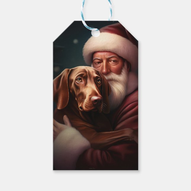 Vizsla mit dem Weihnachtsmann Weihnachten Geschenkanhänger (Vorderseite)