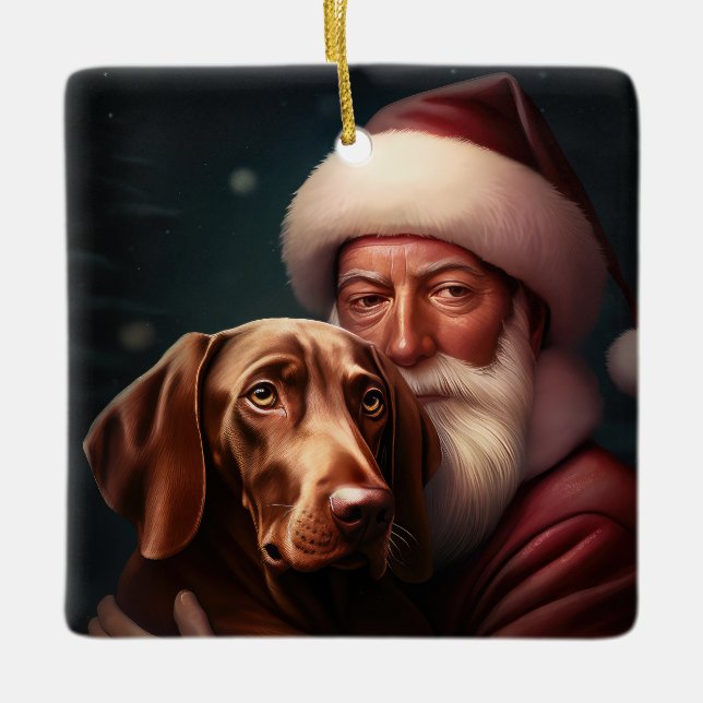 Vizsla mit dem Weihnachtsmann Weihnachten Keramikornament (Vorderseite)