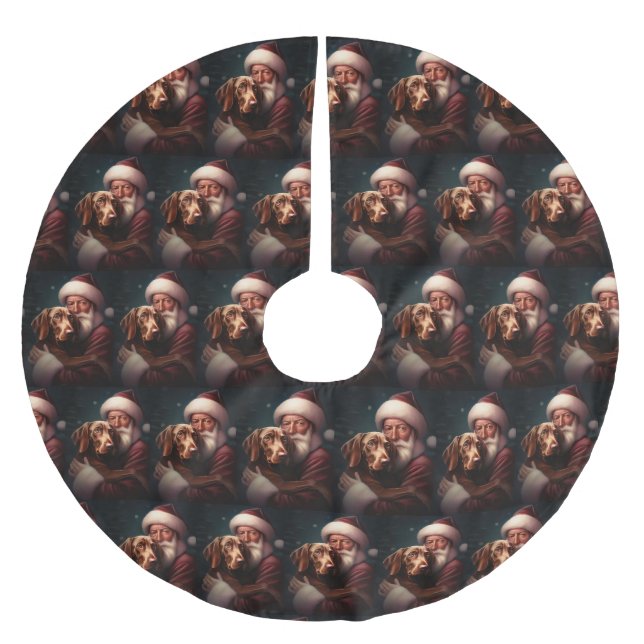 Vizsla mit dem Weihnachtsmann Weihnachten Polyester Weihnachtsbaumdecke (Vorderseite)