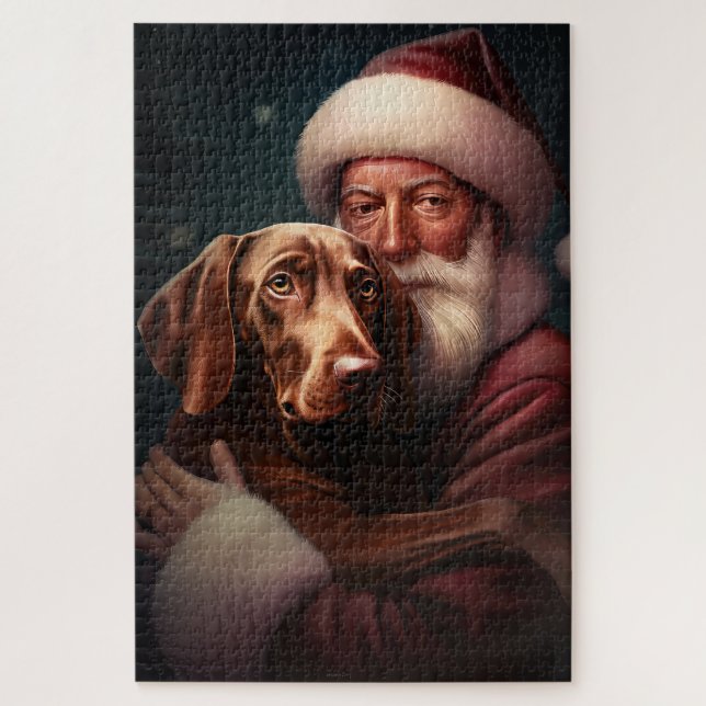 Vizsla mit dem Weihnachtsmann Weihnachten Puzzle (Vertikal)