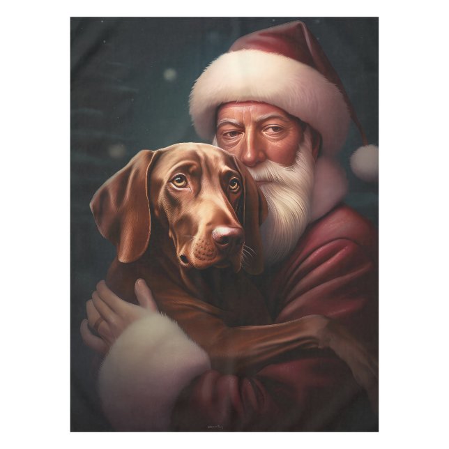 Vizsla mit dem Weihnachtsmann Weihnachten Tischdecke (Vorderseite)
